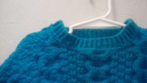 Hand Knit Bright Teal Chunky Cable Knit Children's Sweater Boy or Girl Vintage - Picture 9 of 12