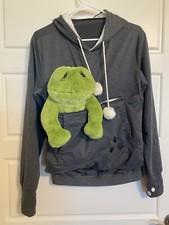 Kangaroo Hoodie Cat Dog Carrier Pocket Pouch Pet Holder Sweatshirts Sz M Gray
