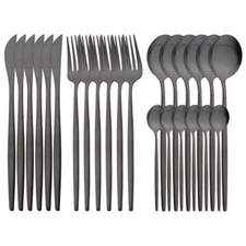  Black Dinnerware Cutlery Set Stainless Steel Flatware Set Kitchen Silverware
