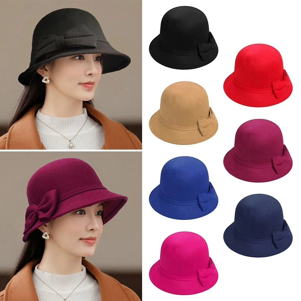 Warm Hat Wool Felt Bucket Cap Women Vintage Retro Hat Church Bowler Cloche  Hats