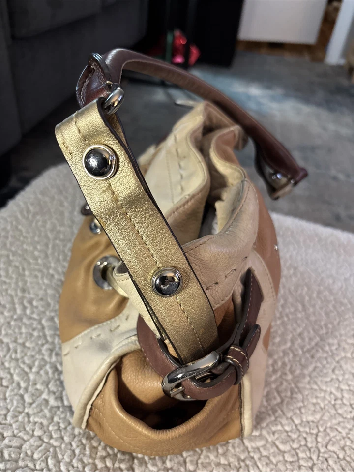 Bolso de Hombro Hobo B. Makowsky Grande Bronceado Claro y Oscuro Cuero Suave Genuino Foto 4 de 4