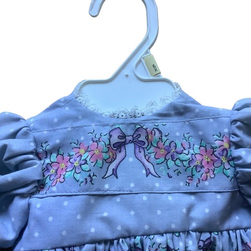 Vintage 70s/80s Babydoll Dress Floral Flutter Sleeve Cat Mouse Pattern 6 Mos - Picture 4 of 11