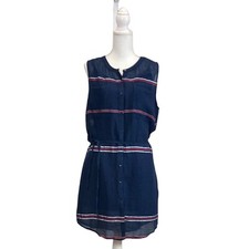 Lucky Brand 241246 Womens Sleeveless Stripe Shirt Dress Navy/Multi Size Large