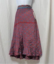 BEACH FASHION RED FLORAL PRINT SILK CONVERTIBLE SKIRT AND DRESS MEDIUM LENGTH