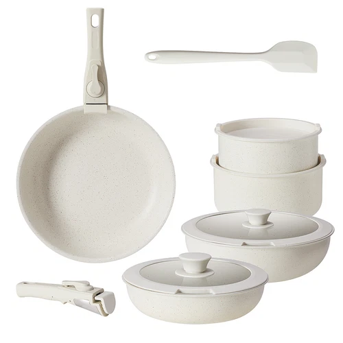 12-Piece Nonstick Cookware Set - Detachable Handle, Pots, Pans, Oven-Safe Design