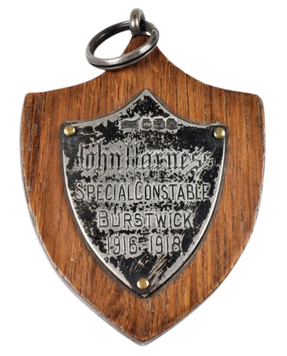 World War One Burstwick Special Constabulary 1918 Wood SIlver Tribute Fob Medal