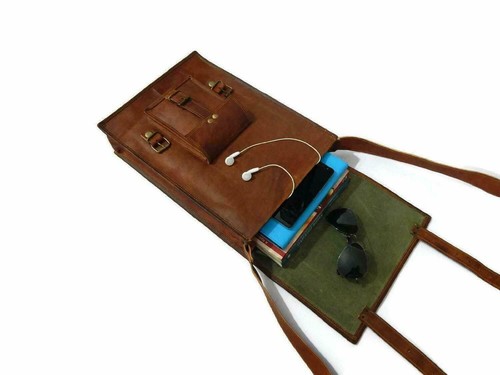 Genuine distressed leather shoulder bag satchel for men messenger bag ipad case - Picture 3 of 3