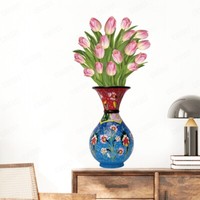 3D Wandtattoo Wandsticker Wand Aufkleber Blumen Vase Retro Stil Wohnzimmer Deko