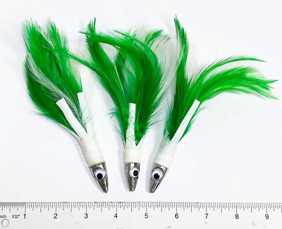 Tuna Feather Trolling Lures for Big Game Fishing Green/White Feathers