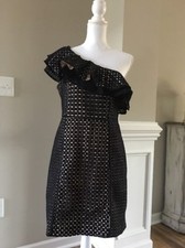 New J Crew Collection One-shoulder Dress in Eyelet Black Sz 10 G6629