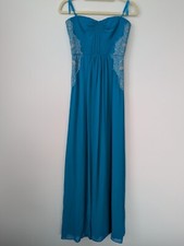 BCBG MaxAzria Blue Teal Maxi Long Strapless Evening Gown Dress with Lace Size 0