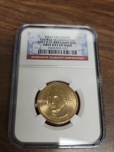 2007 D  Presidential Dollar - NGC BU - George Washington - First Day of Issue
