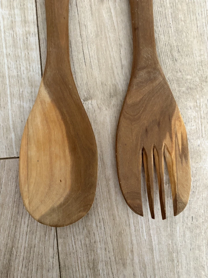 Vintage Hand Carved African elephant Wooden Salad Serving Spoon Set - Image 2 of 4