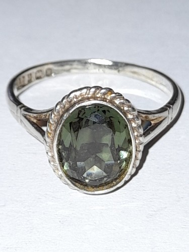Sterling Silver 925 Green Gemstone Ring. Size R. Full Hallmarks.