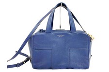 TORY BURCH Satchel 2-way Bag 43699 Pebbled Leather Navy Blue With strap and dust