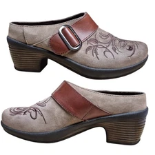 Klogs  Gray Brown Leather Canyon Iron Embroidered Mules Shoes Women's 8 1/2 M