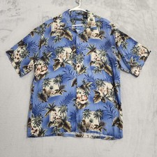 Vintage Pierre Cardin Shirt Mens L Blue Hawaiian Rayon Short Sleeve Tropical