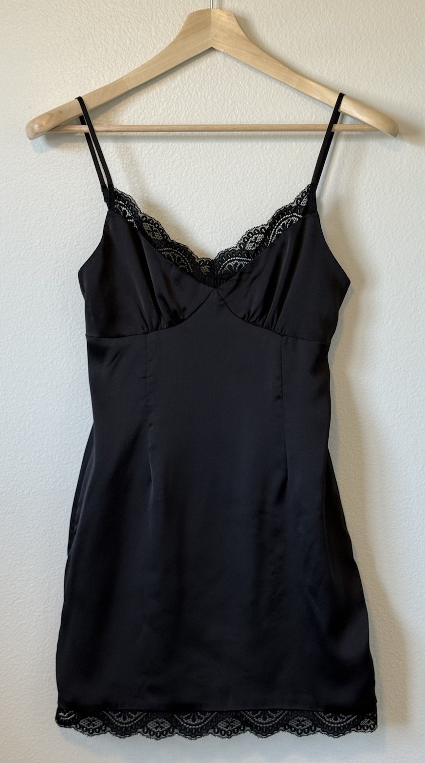 Princess Polly Black Slip Dress Lace Trim Size 4 Dark Coquette Goth Babydoll Y2K