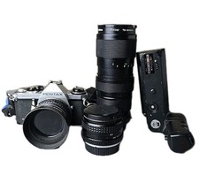 Pentax ME 35mm Film Camera 3 Lenses 50mm - 85-205mm - 28mm Wide Angle  Winder