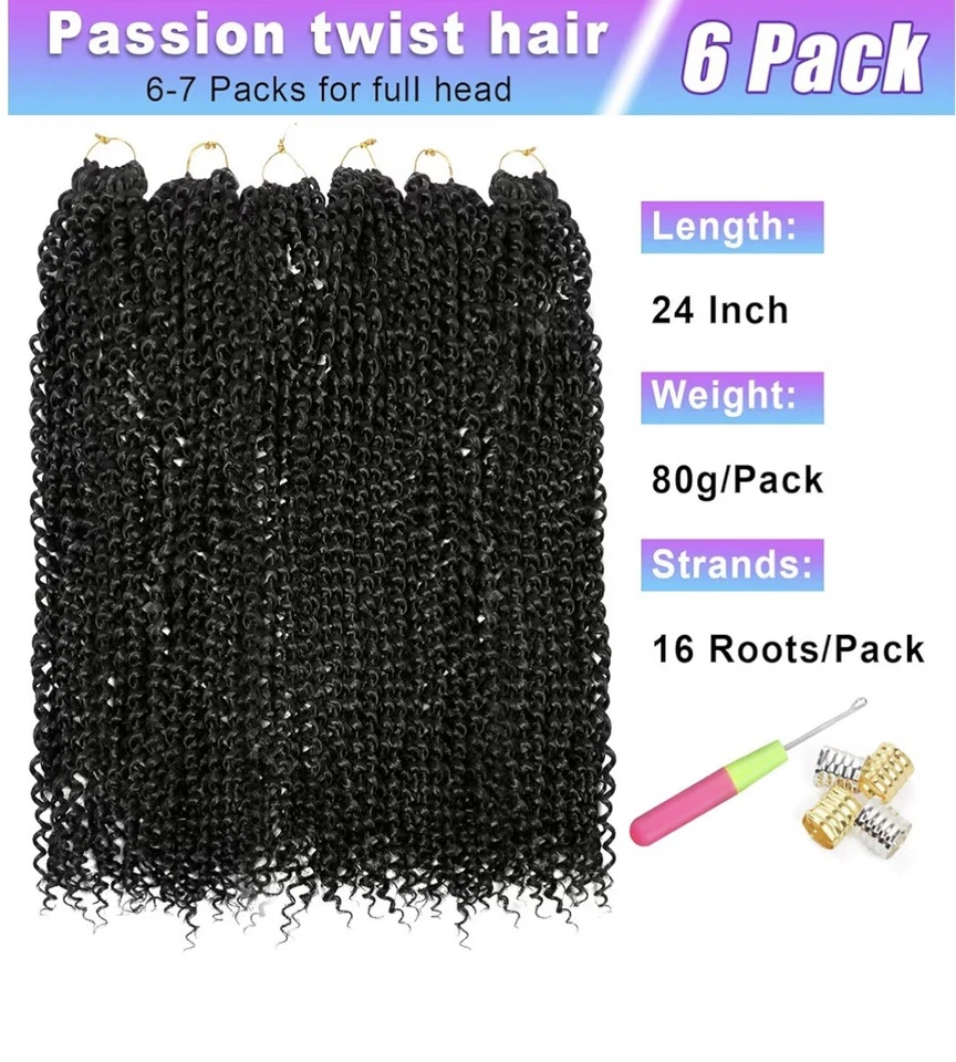 Passion Twist Hair 24 Inch 6 Packs Water Wave Crochet - Image 2 of 4