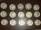Lot of 15 Mercury Silver Dimes 90% Silver 1936-1945 Pre-1965 US Coins