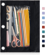 Binder Pencil Pouch for 3 Ring Binder Clear Zipper Case Back to School Black