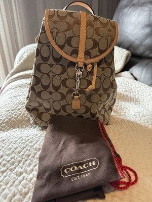 Coach Signature C Monogram Small Backpack Drawstring w/ Dust Bag Tan/Brown