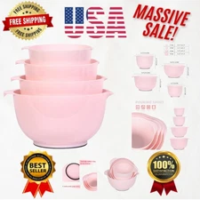 Space-Saving Pink Mixing Bowls with Pour Spouts - 4 Sizes for Baking & Cooking