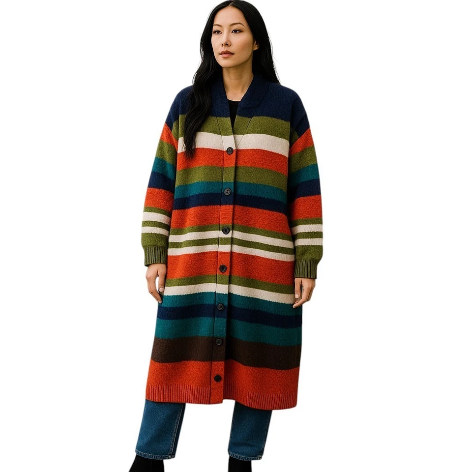 DSQUARED2 Women's S Multi Stripe Wool Mohair Alpaca Knit Long Overcoat RRP2845 * - Image 2 of 4