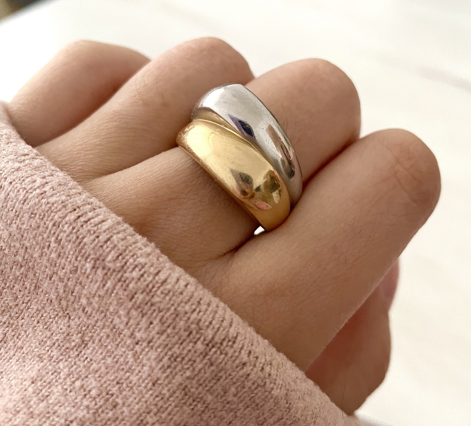 14k Solid Gold Two Tone Geometric Ring - image 1