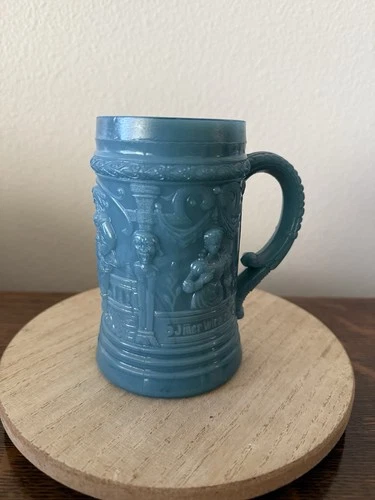 Vintage Westmoreland Blue Slag Milk Glass German Style Beer Stein Greentown