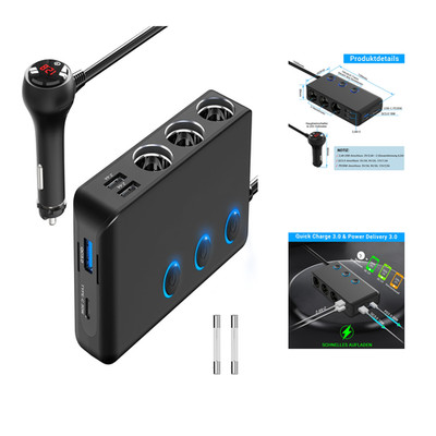 KFZ Steckdose 3 Ausgänge 200W PD 30W 3 USB-C