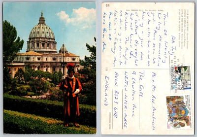 c19894 Gärten & Schweizer Garde Rom Vatikanstadt Postkarte 1988 Stempel