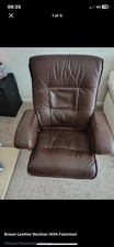 Brown Leather Recliner Chair with Foot Stool