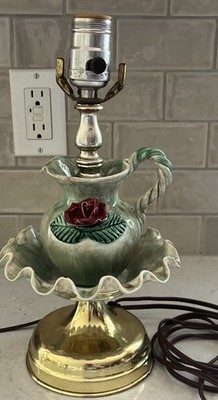 Vintage Underwriter Laboratories Water Pitcher Basin Table Lamp Pink Roses Works