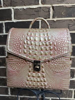 NWT $325 Brahmin Liz Sunkiss Melbourne Croc Embossed Leather BackPack red beige