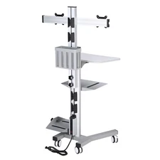 Ergonomic Computer Workstation Rolling Mobile PC Cart with Dual Monitor Mount