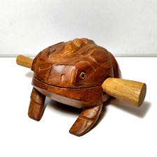 Hand Carved Wooden Frog Percussion Instrument - Folk Guiro 5" D cor