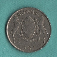 1977 Botswana 25 Thebe Zebu Cattle Coin – African Animal Wildlife
