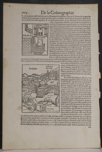JERUSALEM ISRAEL 1556 MÜNSTER UNUSUAL ANTIQUE WOODCUT CITY VIEW FRENCH EDITION