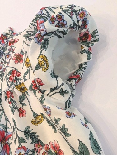Janie and Jack Jet Ivory Floral Smocked Bubble Sleeve Top Size 7 NEW Ruffle Neck - Picture 5 of 12