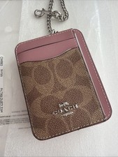 New Coach Zip Card Case - CW883 Pink Petal Tan Signature Coated Canvas
