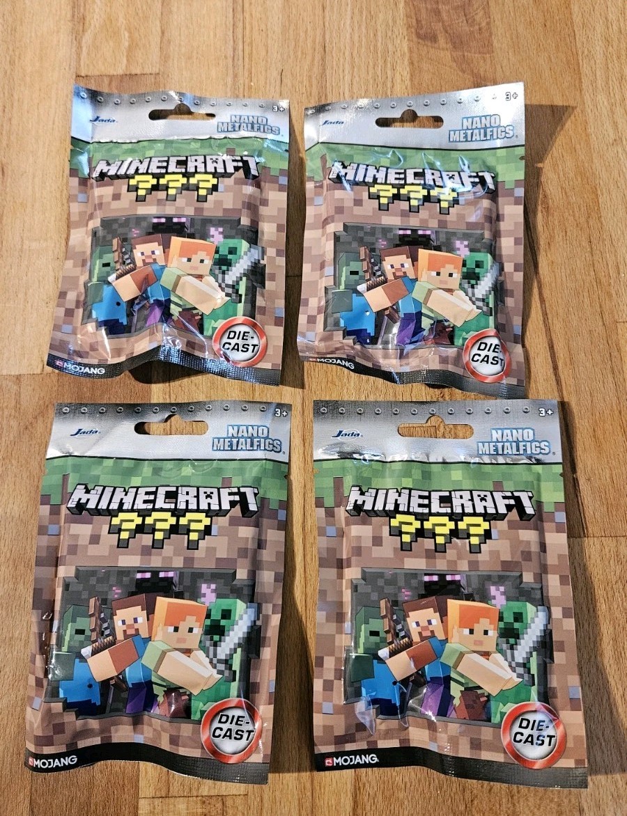 4 X Minecraft Nano Metalfigs Mystery Figure Bags Bundle Jada Toys - New Sealed