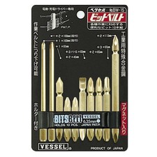 VESSEL BW-15 Bit Set 10pc Gold Phillips Flat H6.35mm Screwdriver with Holder