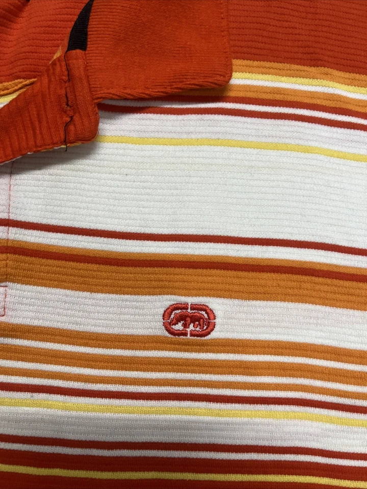 ВИНТАЖНЫЙ Ecko Unltd мужской поло коротким рукавом рубашка 3XL синий в полоску логотип - Изображение 3 из 4