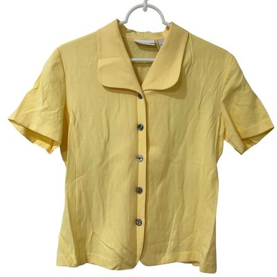 Croft & Barrow Vtg Women Sz Small Yellow Short Sleeve Collared Button Down Shirt