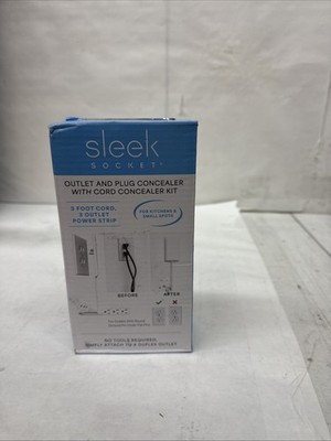 Sleek SOCKET Outlet & Plug Concealer Cord Kit W/3ft Cord 3 Outlet Power Strip