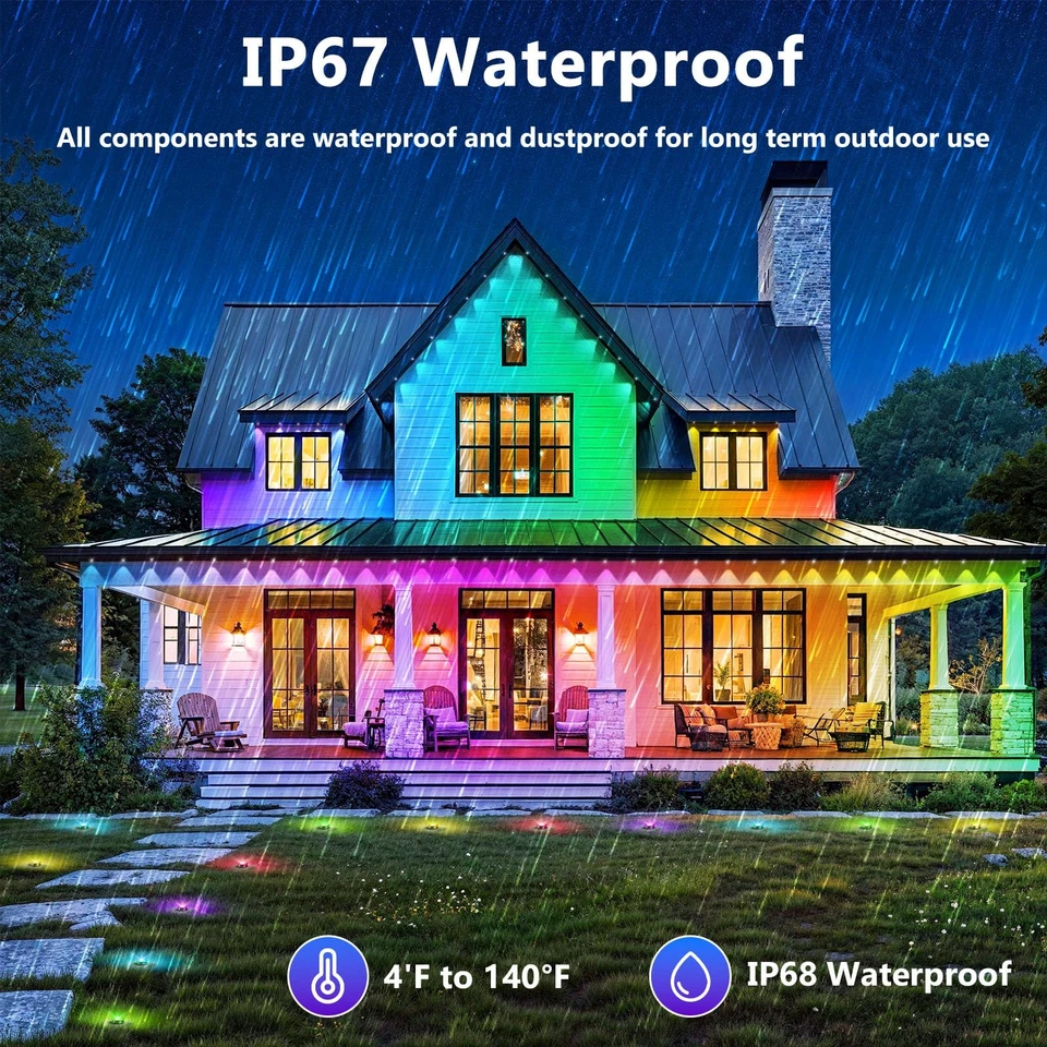 Luces exteriores permanentes de 300 pies, luz RGB alero con control remoto de aplicación, bricolaje Sc... Foto 2 de 4