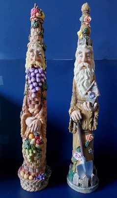 2 Whimsical Statue - Floral Wizard with Birdhouse, Shovel, & Picket Fence