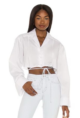 L'Academie Kinsley Top White Cropped Collared Waist Tie Size M Revolve Italy